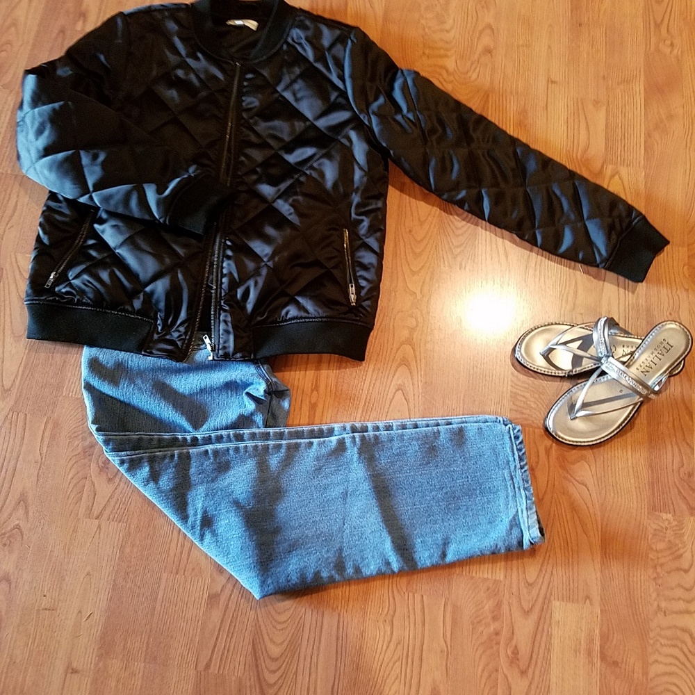 Black quilted  Neiman Marcus satin like jacket